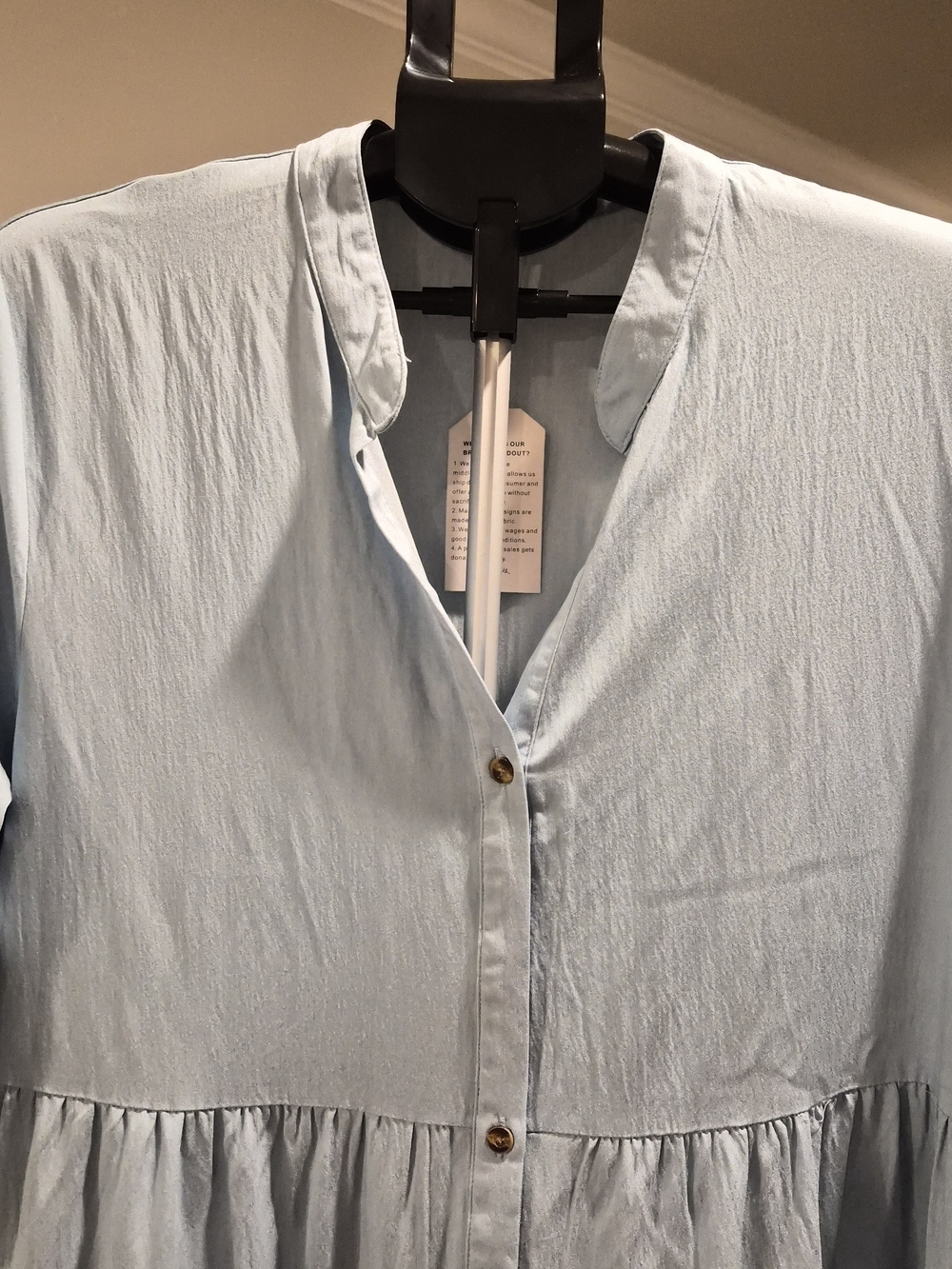 Brand New with Tags Chambray Blue Ruffled Tiered Babydoll Dress - Picture 2 of 16